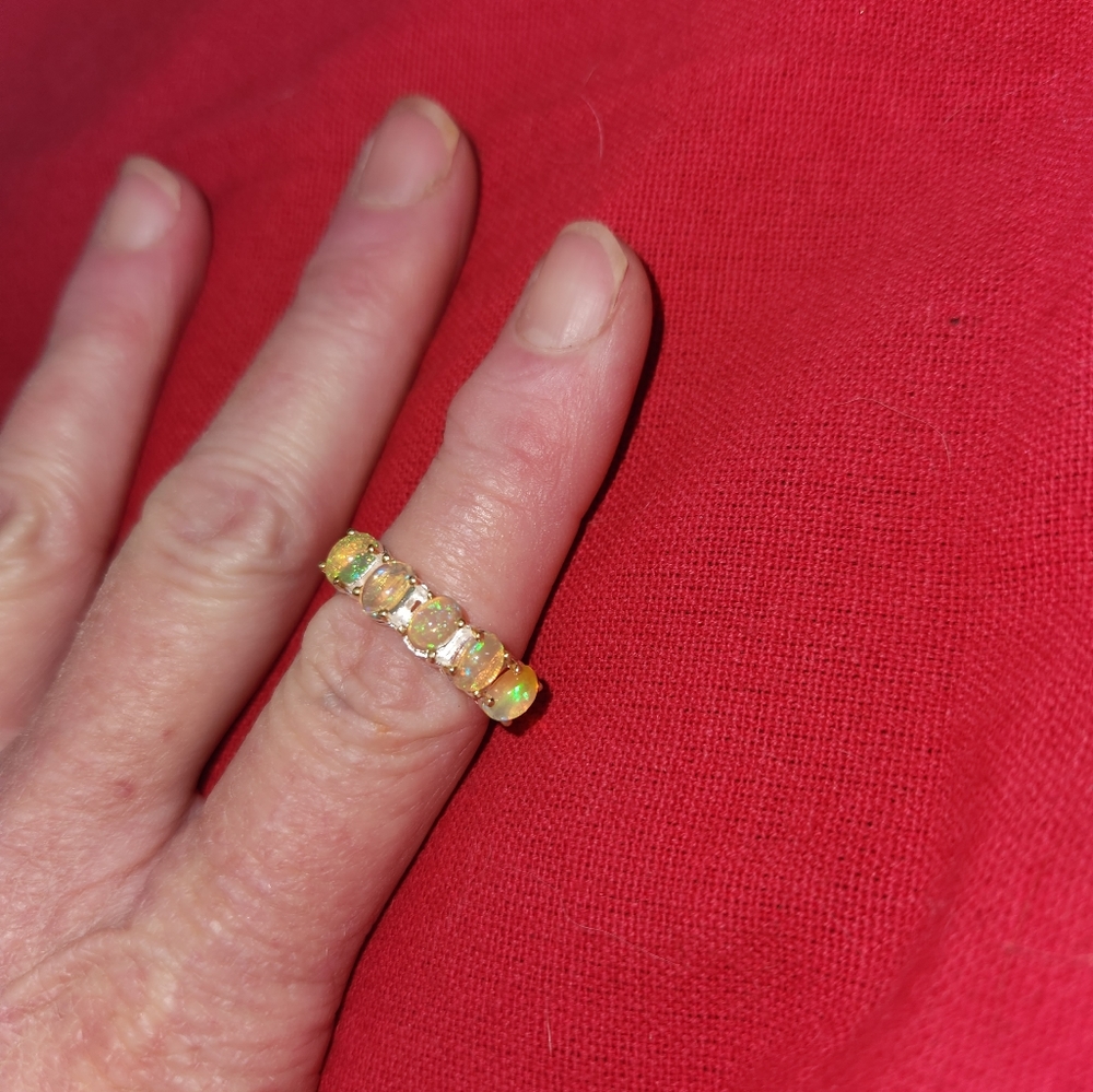 Size 9 White Gold over Sterling Silver Opal Ring